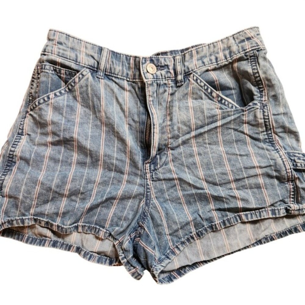 American‎ Eagle 90s Boyfriend Shorts Highest Rise Striped Blue Denim Women 2